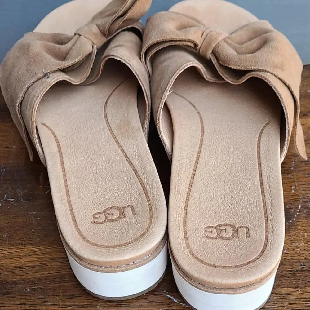 UGG Joan II Chestnut Suede Bow Platform Sandal size 8 LIKE NEW